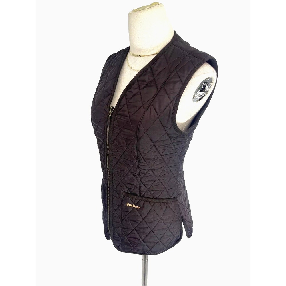 Barbour Womens Brown Quilted Fleece Lined Betty Vest Size 4 US Zip Old Money - Picture 2 of 14